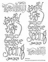 Coloring Those Who John Pages Bible Verse Blessed Seeing Believe Without Line Teacherspayteachers Calligraphy sketch template