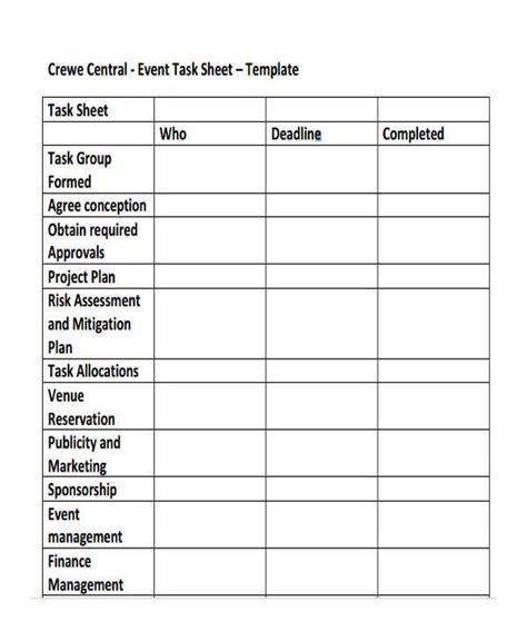 task sheet samples templates   ms word