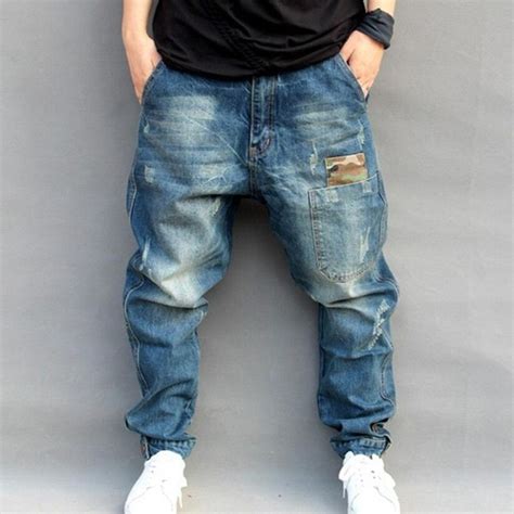 blue hole ripped baggy jeans mens hip hop streetwear skateboard denim pants mens camouflage