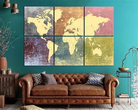 world map colorful decorative  canvas panelsworld map large wall art
