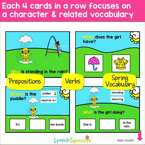 spring wh questions speech therapy cards  worksheets speech sprouts