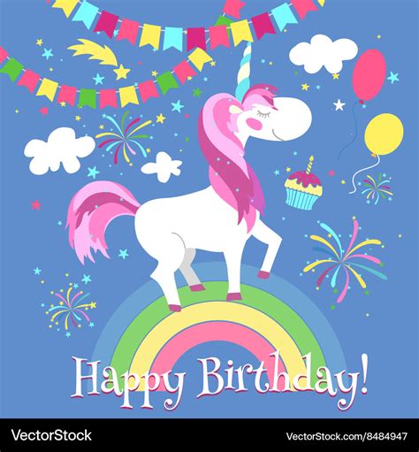 happy birthday card  cute unicorn royalty  vector