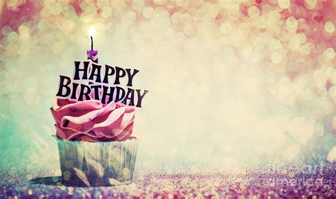 Happy Birthday Cupcake On Glitter Colorful Background Photograph By
