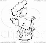 Forgetful Cartoon Woman Sticky Notes Illustration Business Toonaday Royalty Clipart Nose Dress Over Her Lineart Outline Vector 2021 sketch template