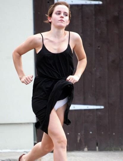 Emma Watson Braless And Showing Panties While Running Through The