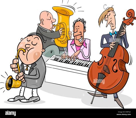 cartoon illustration des jazz musiker band spielt ein konzert stock
