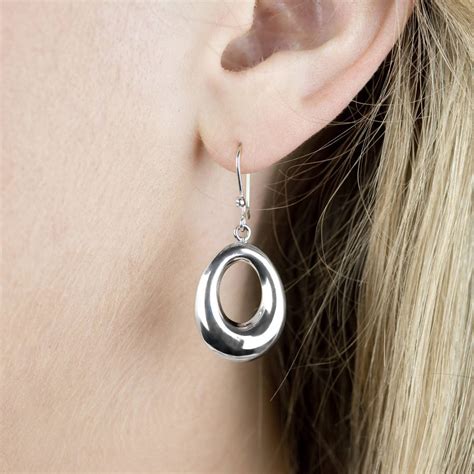 sterling silver handmade hanging oval earrings   london earring company