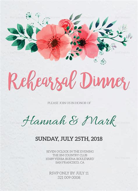 floral rehearsal dinner invitation design template  word psd publisher
