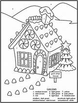 Christmas Color Numbers Gingerbread House Coloring Pages Kids sketch template