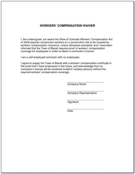 waiver  subrogation form  workers comp form resume examples