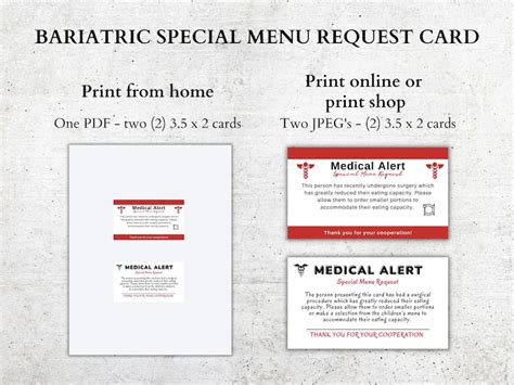 bariatric surgery special menu request card bariatric meal card