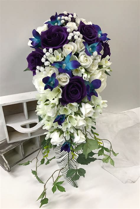 Purple White Cascading Bouquet Purple Wedding Bouquets