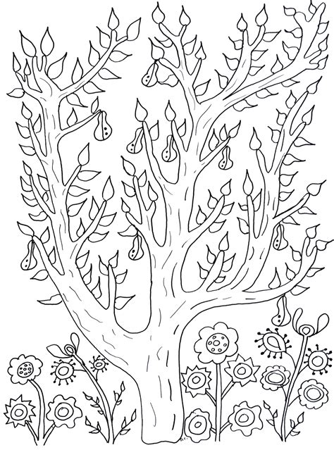 cute tree  leaves  pears olivier flowers adult coloring pages