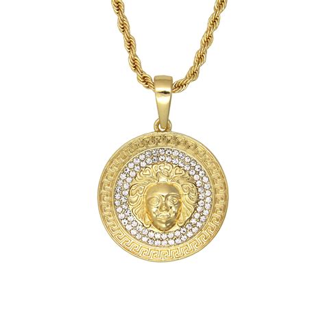 wholesale mens medallion pattern gold tone pendant necklace