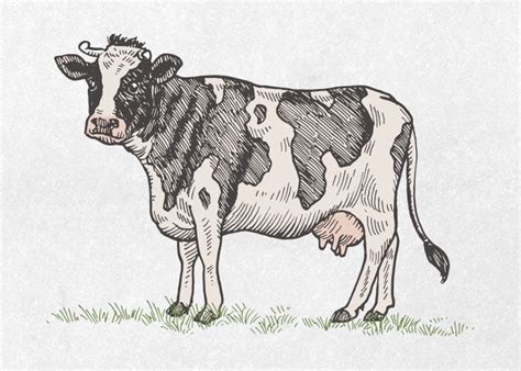 Milk Cow Standing On Grass Drawing Ai Illustrator File Us 5 00
