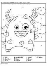 Number Color Monster Worksheets Printable Worksheet Kids Kidloland Activity Button Printables sketch template