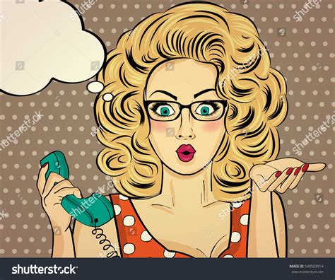 Surprised Pop Art Woman Chatting On Stock Vector 540503914