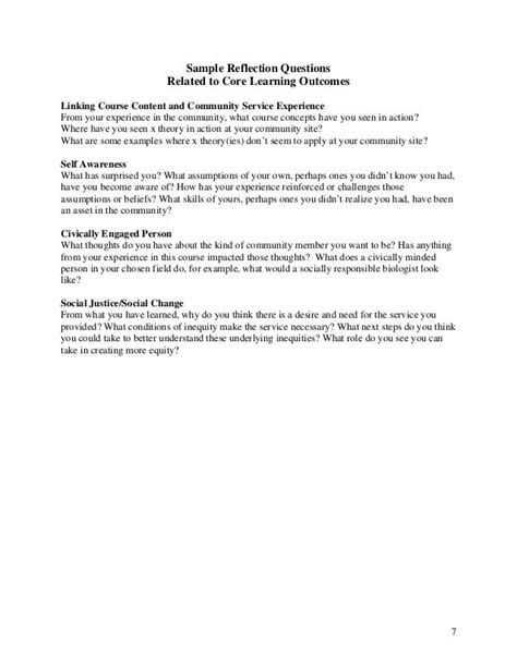 community service reflection sample writing  reflection paper