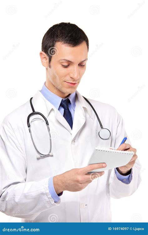 view   young medical doctor writing  stock image image