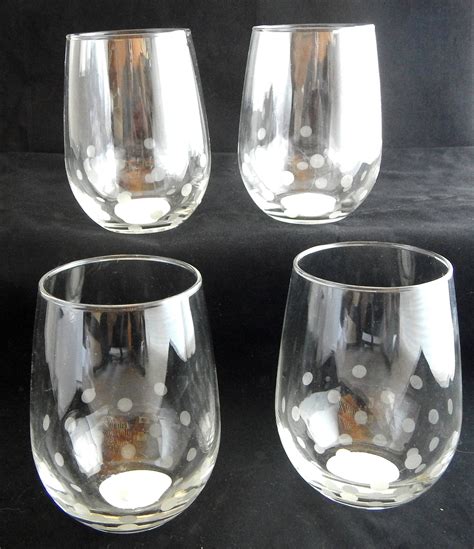 gift set   stemless wine glasses  etched small dots  etsy