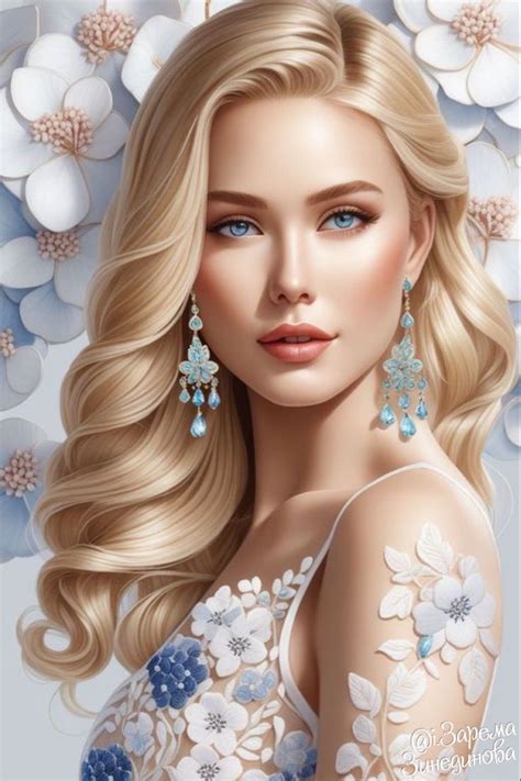 A Painting Of A Woman With Long Blonde Hair And Blue Eyes Wearing