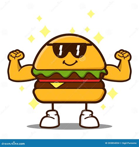 cute burger cartoon mascot character stock vector illustration