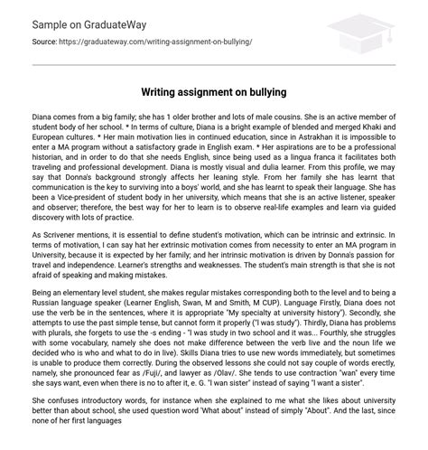 writing assignment  bullying essay  graduateway
