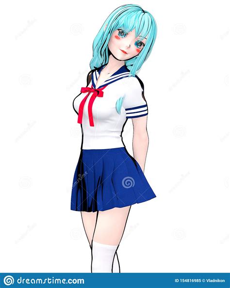3d Japanese Anime Schoolgirl Stock Illustration Illustration Of Dress