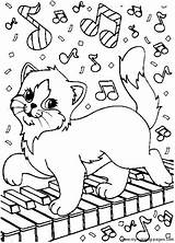 Coloring Pages Cat Piano Playing Animal Adult sketch template