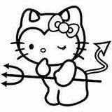 Coloring Kitty Hello Pages Devil Cute Colouring Halloween Drawing Tattoo Kids Choose Board Naughty Cat sketch template