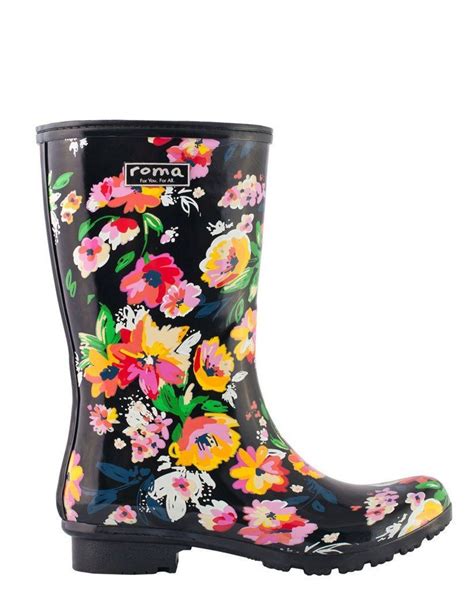 roma short black floral womens rain boots womens rain boots rain boots kids rain boots