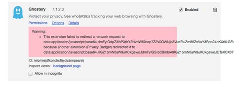 google chrome ghostery extension exception failed  redirect