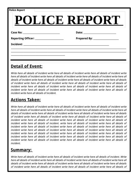 police report template templates  allbusinesstemplatescom