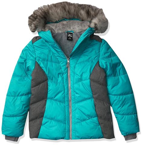 buy zeroxposur girls puffer jacket fleece winter coat  lined hood  removable faux fur