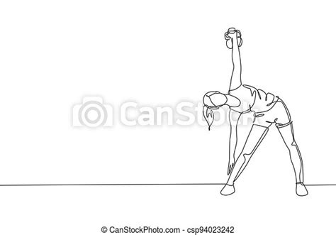 continuous  drawing  young sporty woman working  side
