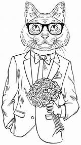 Coloring Pages Hipster Adult Cat Cats Book Girl Adults Animaux Colouring Books Dessin Color Adulte Coloriage Printable Cool Animal Colorier sketch template