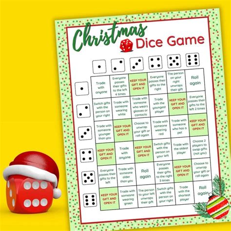 christmas dice game  fun gift exchange printable game