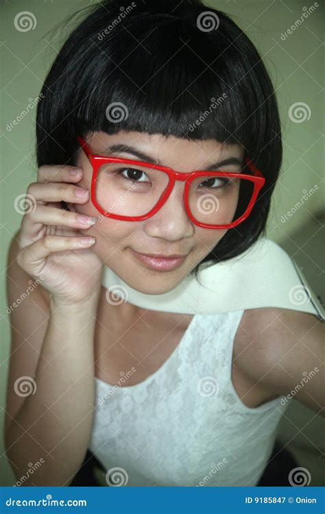cute asian girl wearing glasses stock image image of female girl