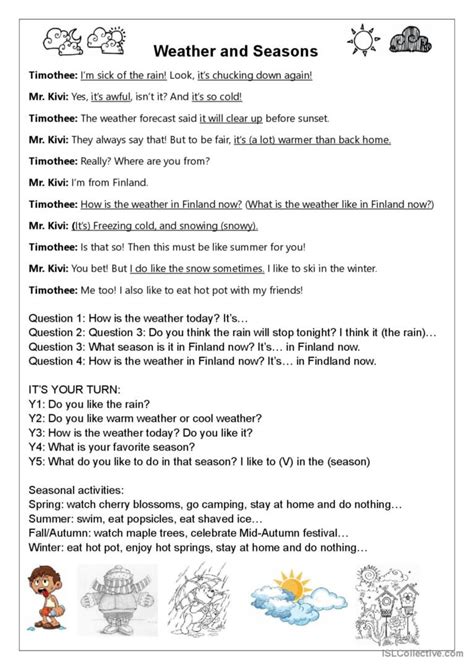 Weather And Seasons A Dialogue Wit English Esl Worksheets Pdf And Doc