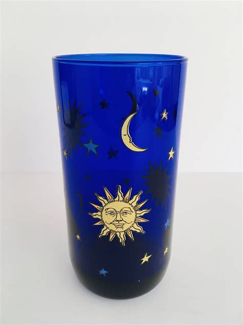 libbey celestial sun moon stars cobalt blue glass water