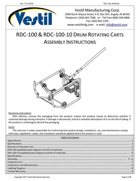 Vestil Rdc Series Assembly Instructions Manual Pdf Download Manualslib