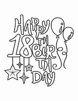 Birthday Coloring Happy 18th Pages Balloons Stars Printable Paper sketch template