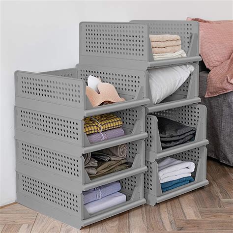 amazoncom  pack folding wardrobe storage box plastic drawer organizer stackable shelf baskets