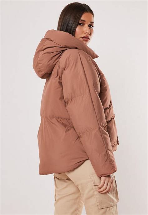 mocha hooded ultimate puffer jacket missguided