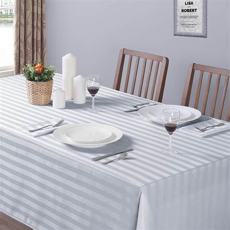 essential home satin striped jacquard tablecloth gray