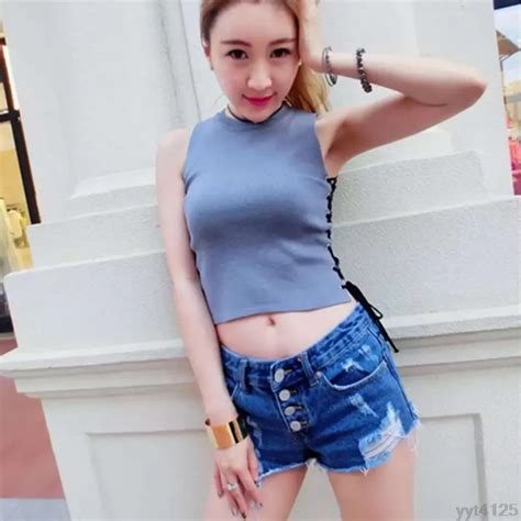 sexy women summer camisole side strappy knitted midriff baring vest