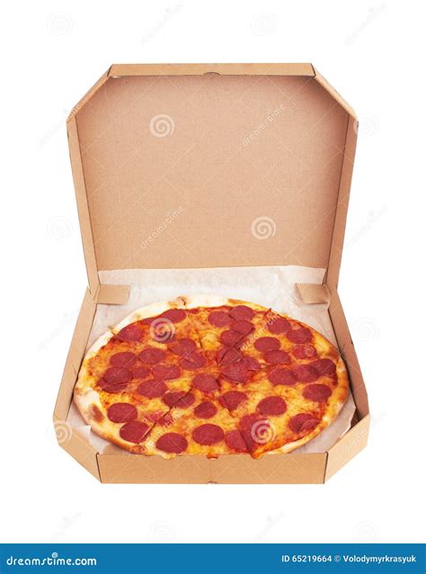 pepperoni pizza  box stock photo image  cooked meal