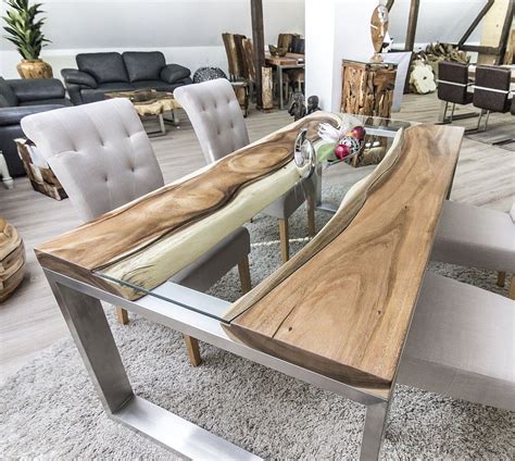der tischonkel designertisch massivholztisch mit glas und edelstahl