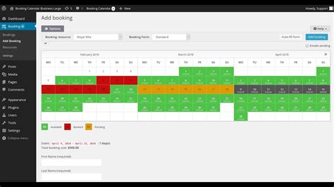 booking calendar booking admin panel add  booking page youtube