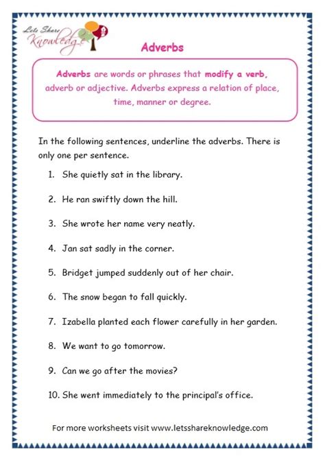 grade  grammar topic  adverbs worksheets lets share knowledge